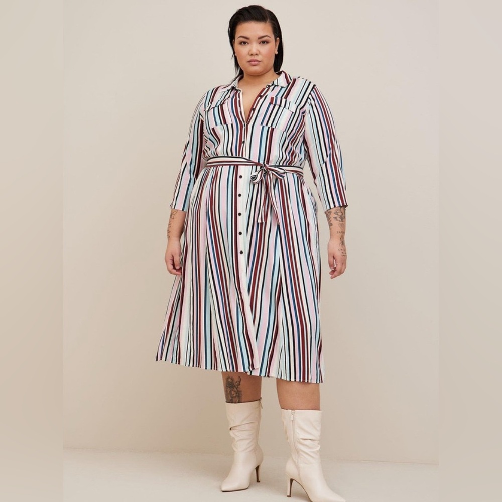 Torrid Striped Multicolor Shirt Dress - Midi Sz 3